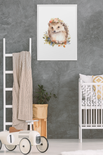 Wall Art Kids Room Decor - Watercolor Hedgehog & Flowers - Digital Download - Miss A Beauty
