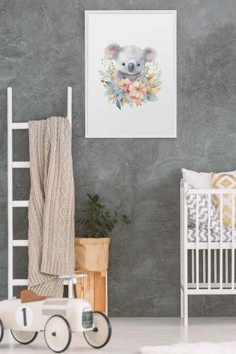Wall Art Kids Room Decor - Watercolor Koala & Flowers - Digital Download - Miss A Beauty
