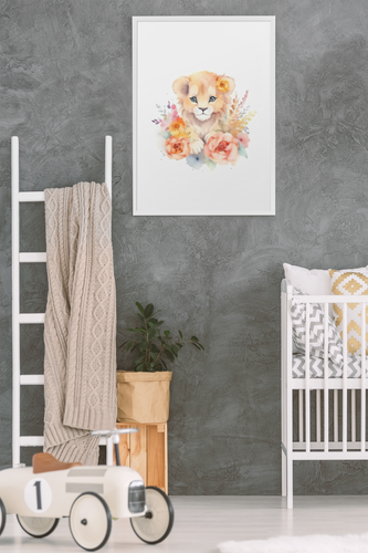Wall Art Kids Room Decor - Watercolor Lion & Flowers - Digital Download - Miss A Beauty