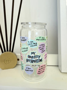 Anxiety Affirmations Mental Health Positivity Motivational Glass Tumbler