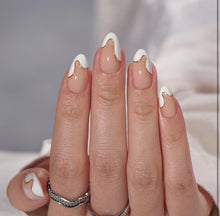 Load image into Gallery viewer, Press On Nails - Almond Nude and White Design - Miss A Beauty
