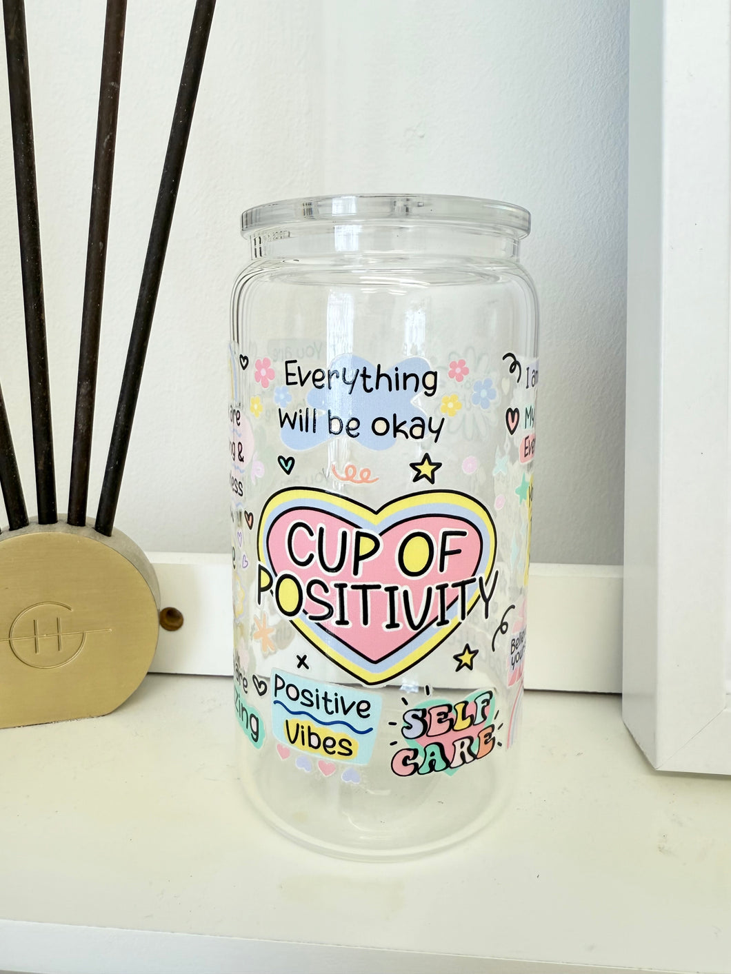 ‘Cup of Positivity’ Mental Health Motivational Glass Tumbler