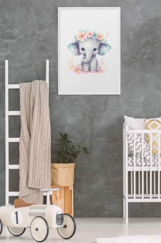 Wall Art Kids Room Decor - Watercolor Cute Elephant & Flowers - Digital Download - Miss A Beauty