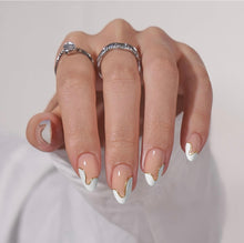 Load image into Gallery viewer, Press On Nails - Almond Nude and White Design - Miss A Beauty
