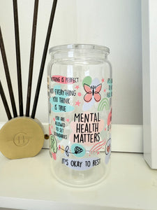 ‘Mental Health Matters’ Positivity Motivational Glass Tumbler