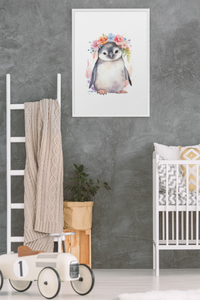 Wall Art Kids Room Decor - Watercolor Penguin & Flowers - Digital Download - Miss A Beauty