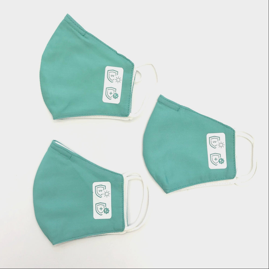 Reusable face mask - water repellent material 3 pack - TEAL - KIDS SIZE - Miss A Beauty